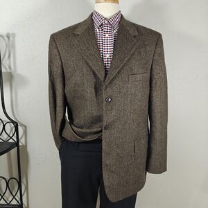 John Clarendon Men's Sport Coat Blazer Three Button Flannel Herringbone Wool 44R